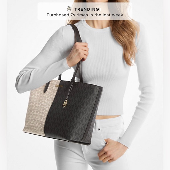 NWT MICHAEL KORS OUTLET Jet Set Medium Two-Tone Logo Tote Bag (Z001) - Picture 1 of 6